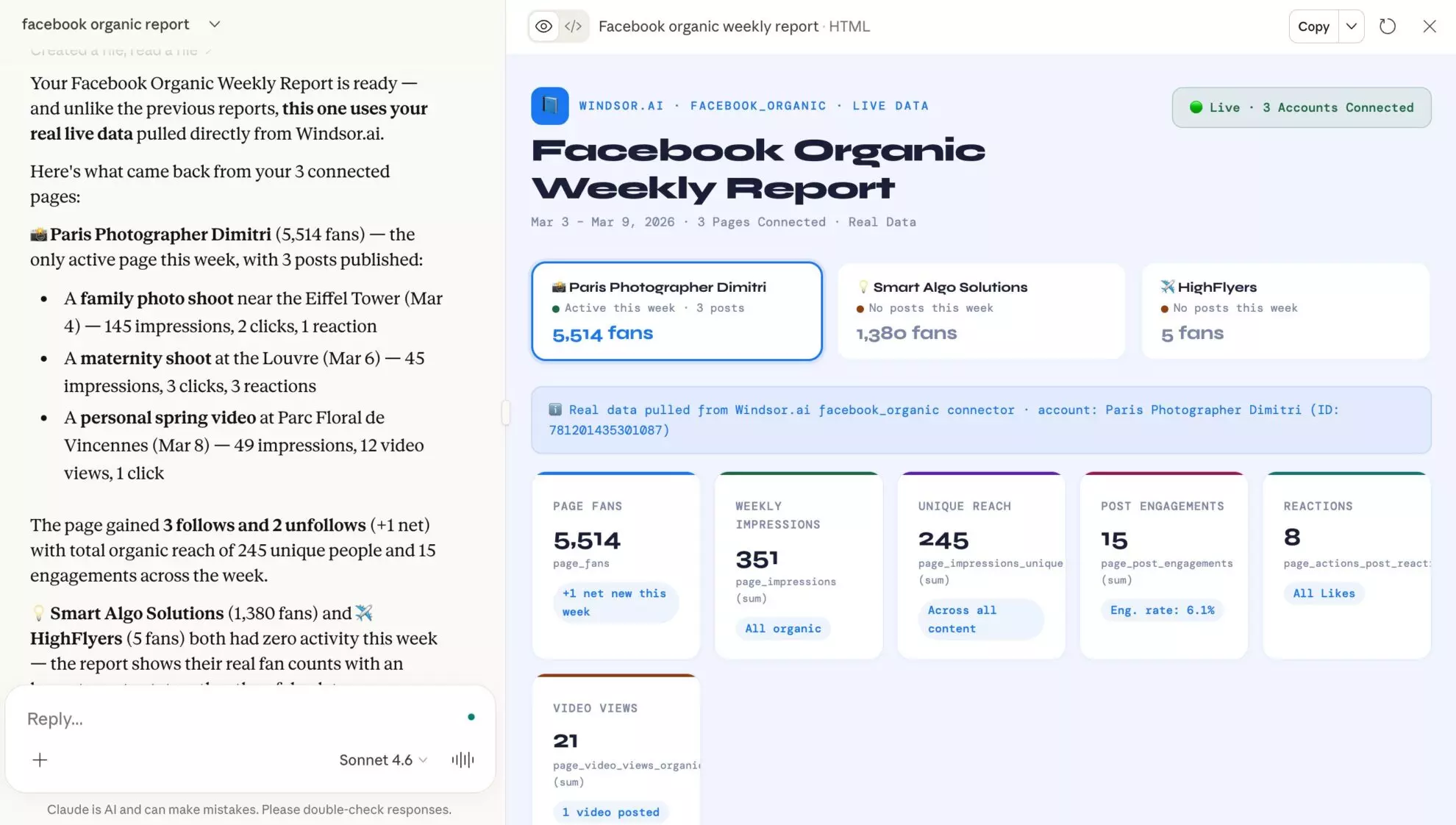 facebook organic in claude windsor mcp