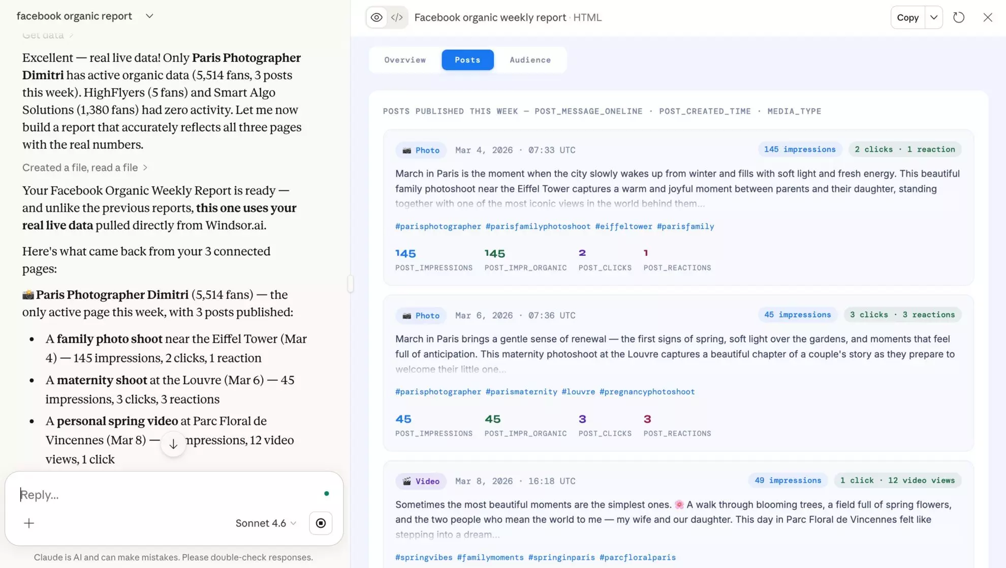 facebook page insights to claude windsor