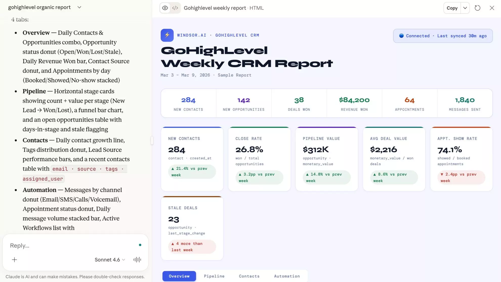 gohighlevel reporting in claude windsor