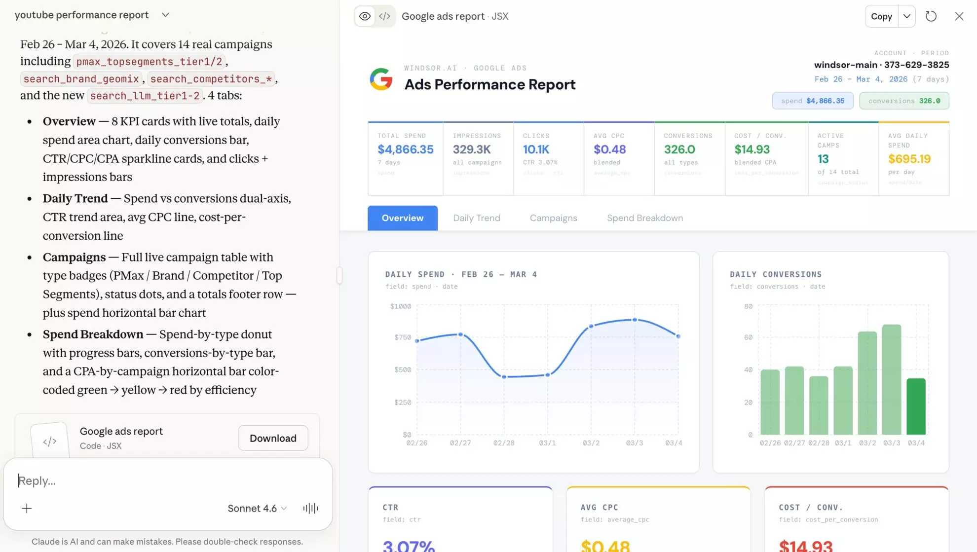 google ads report in claude windsor