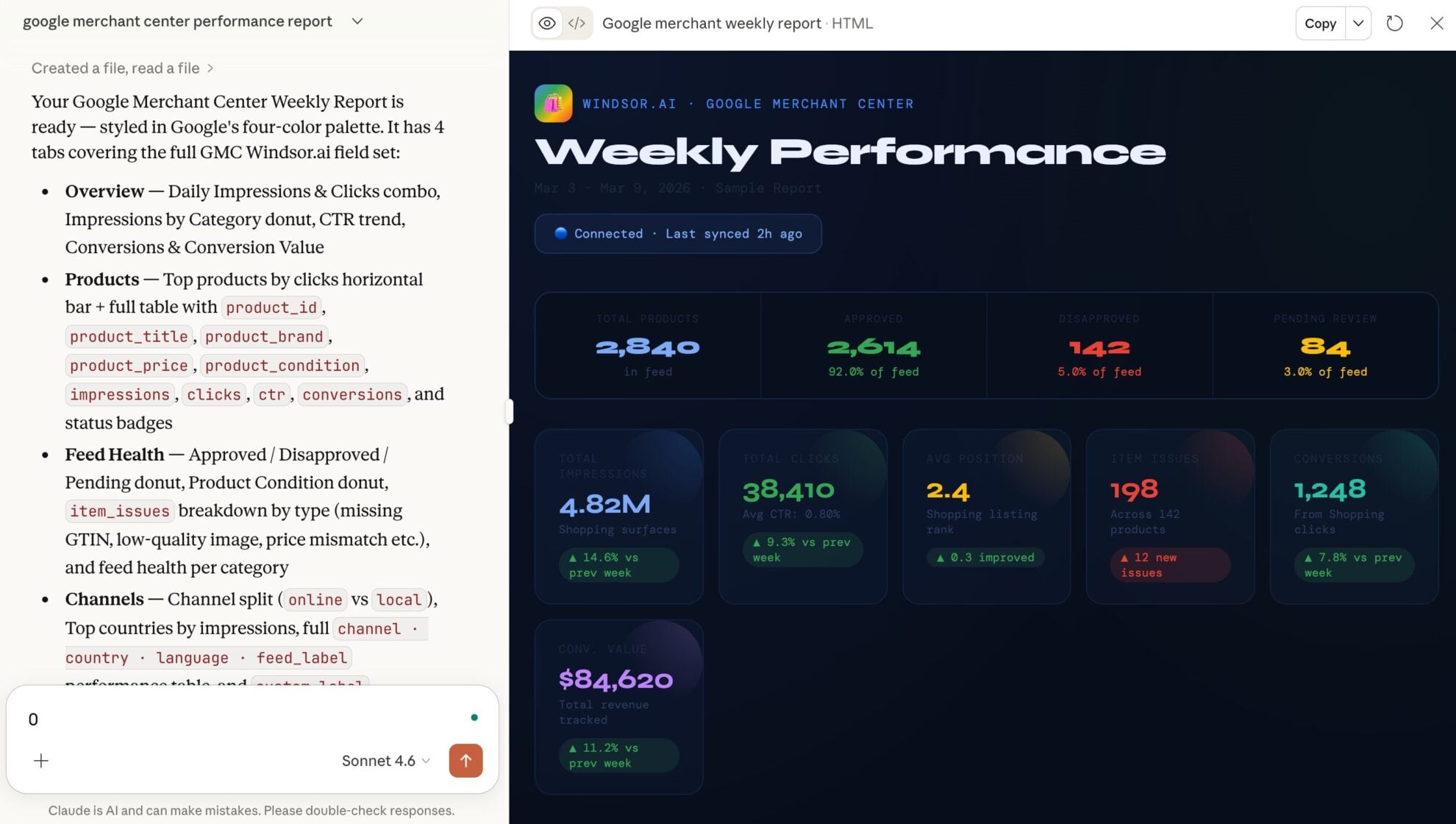 google merchant center report in claude windsor