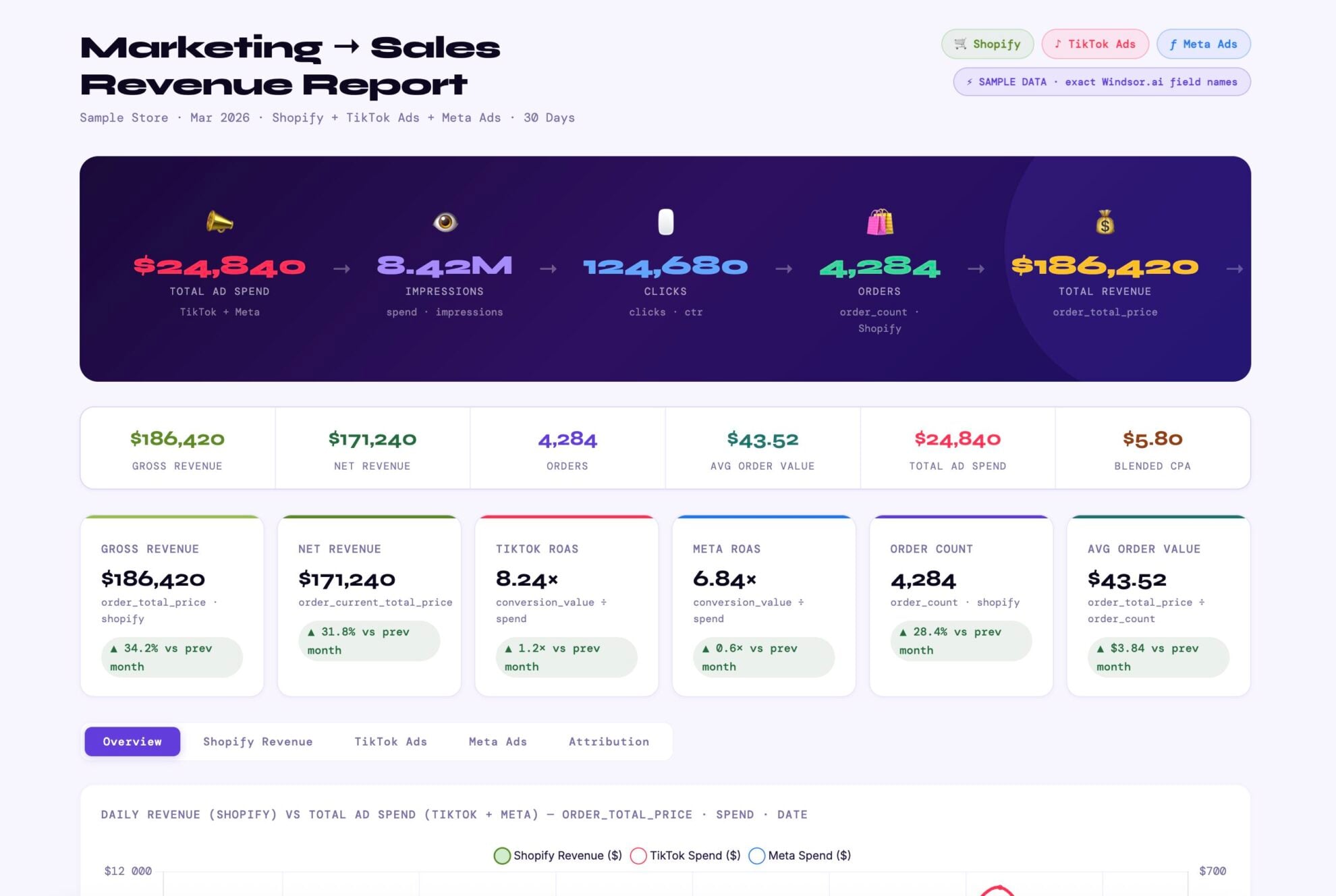 marketing to sales revenue report in Claude