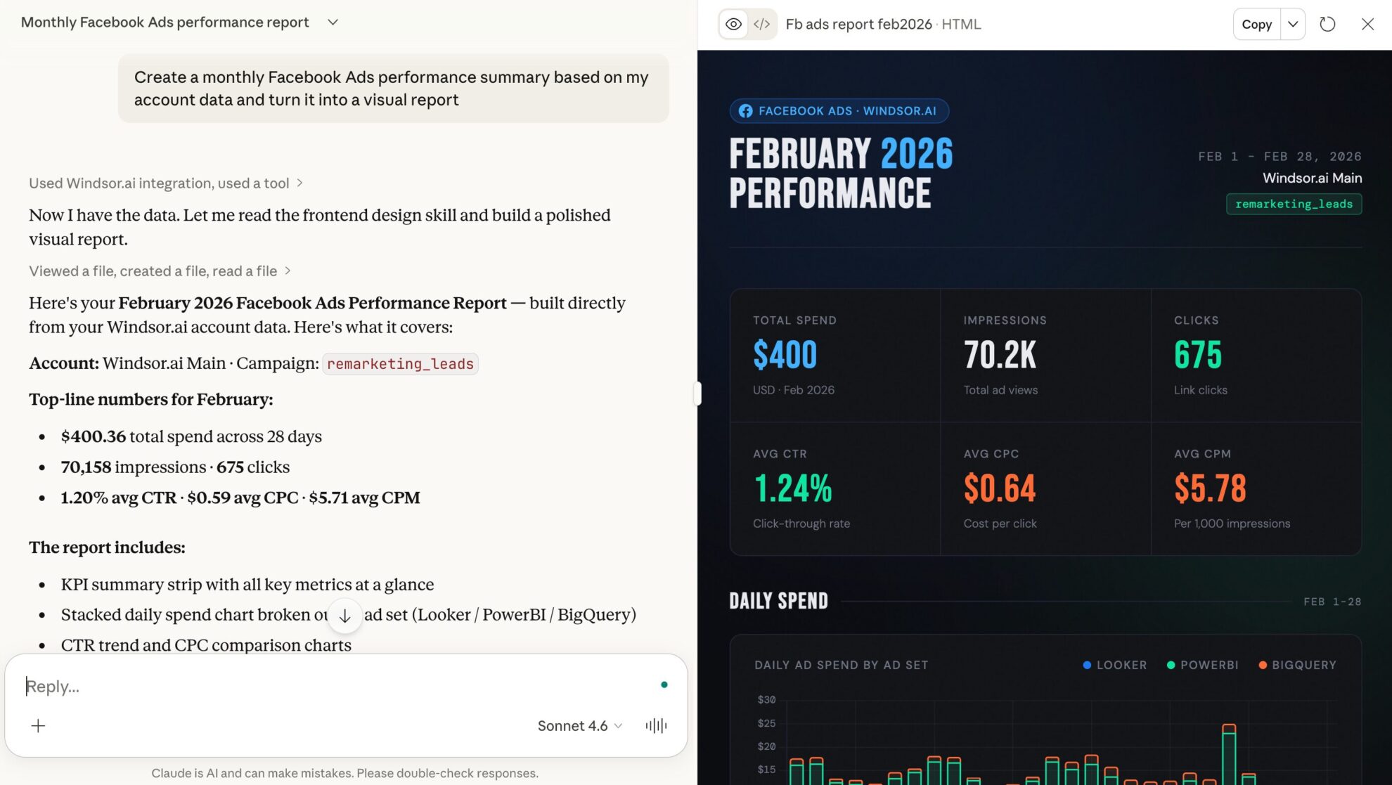 meta ads report in claude