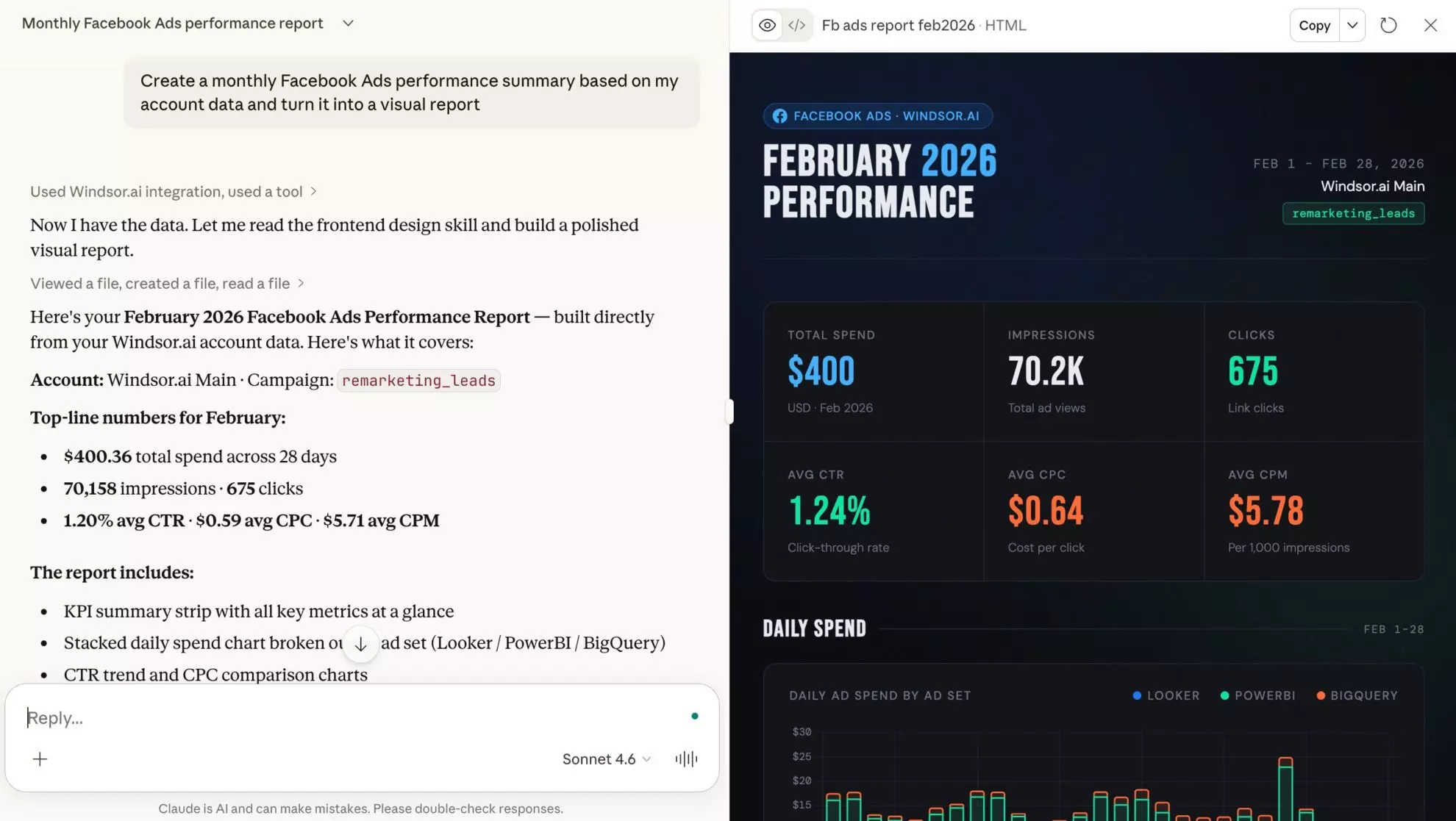 meta ads report in claude
