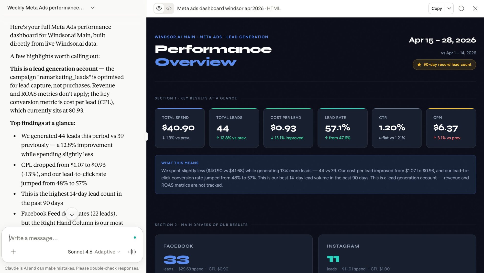 meta ads report in claude