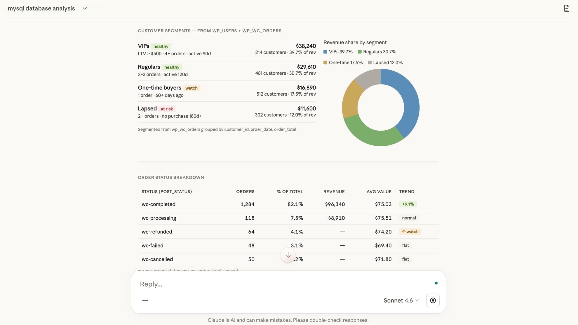 mysql analysis in claude windsor mcp