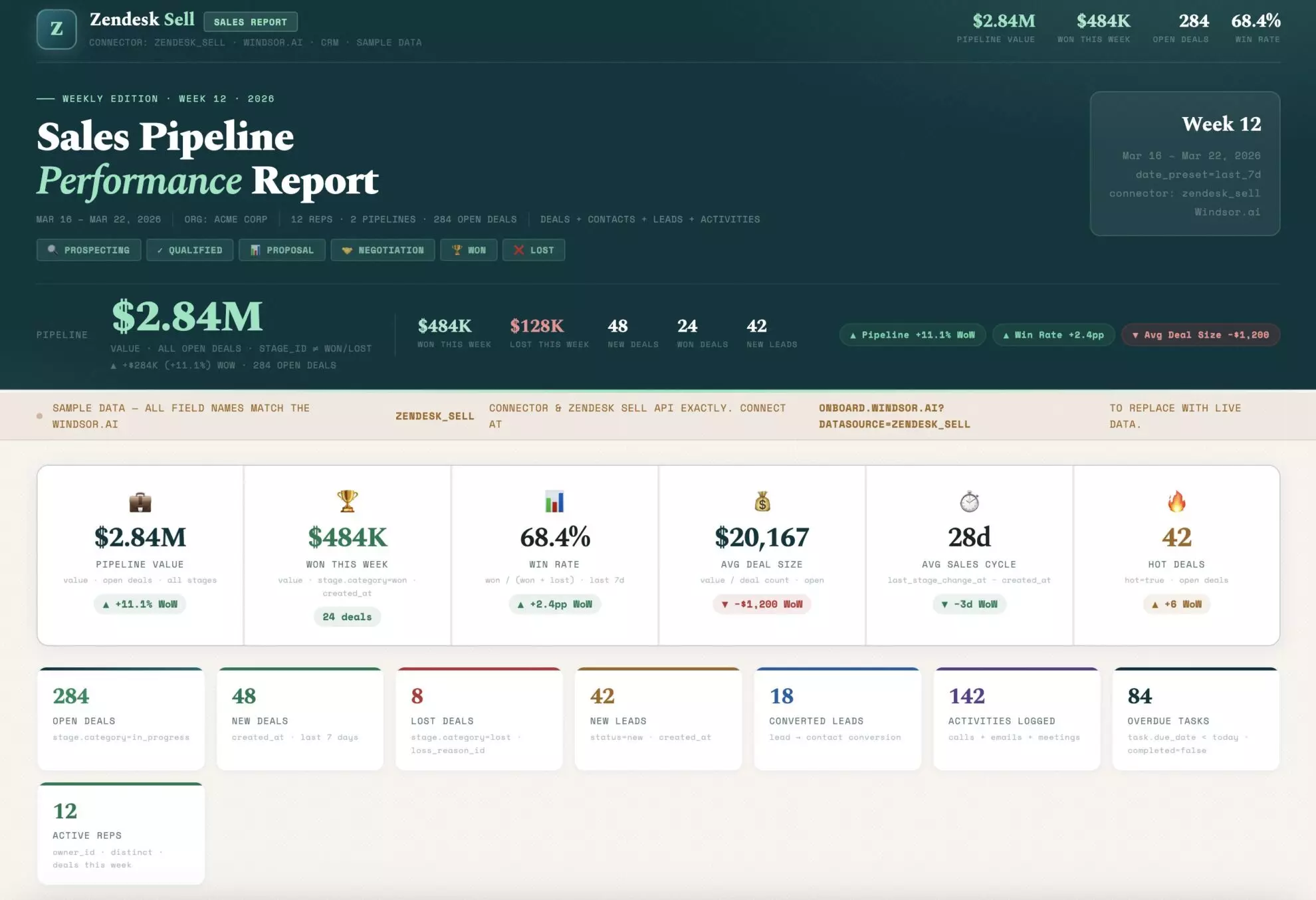 sales pipeline performance report Claude