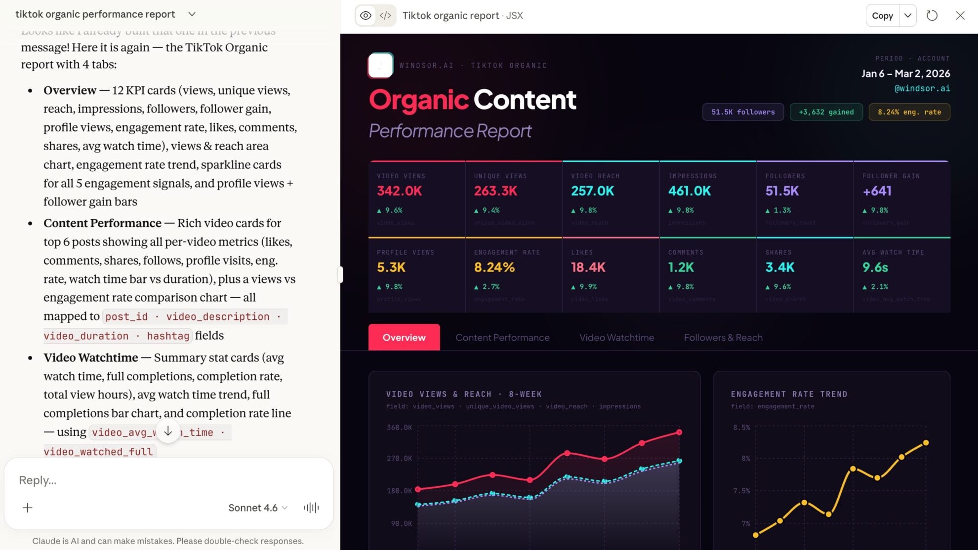 tiktok organic to claude windsor
