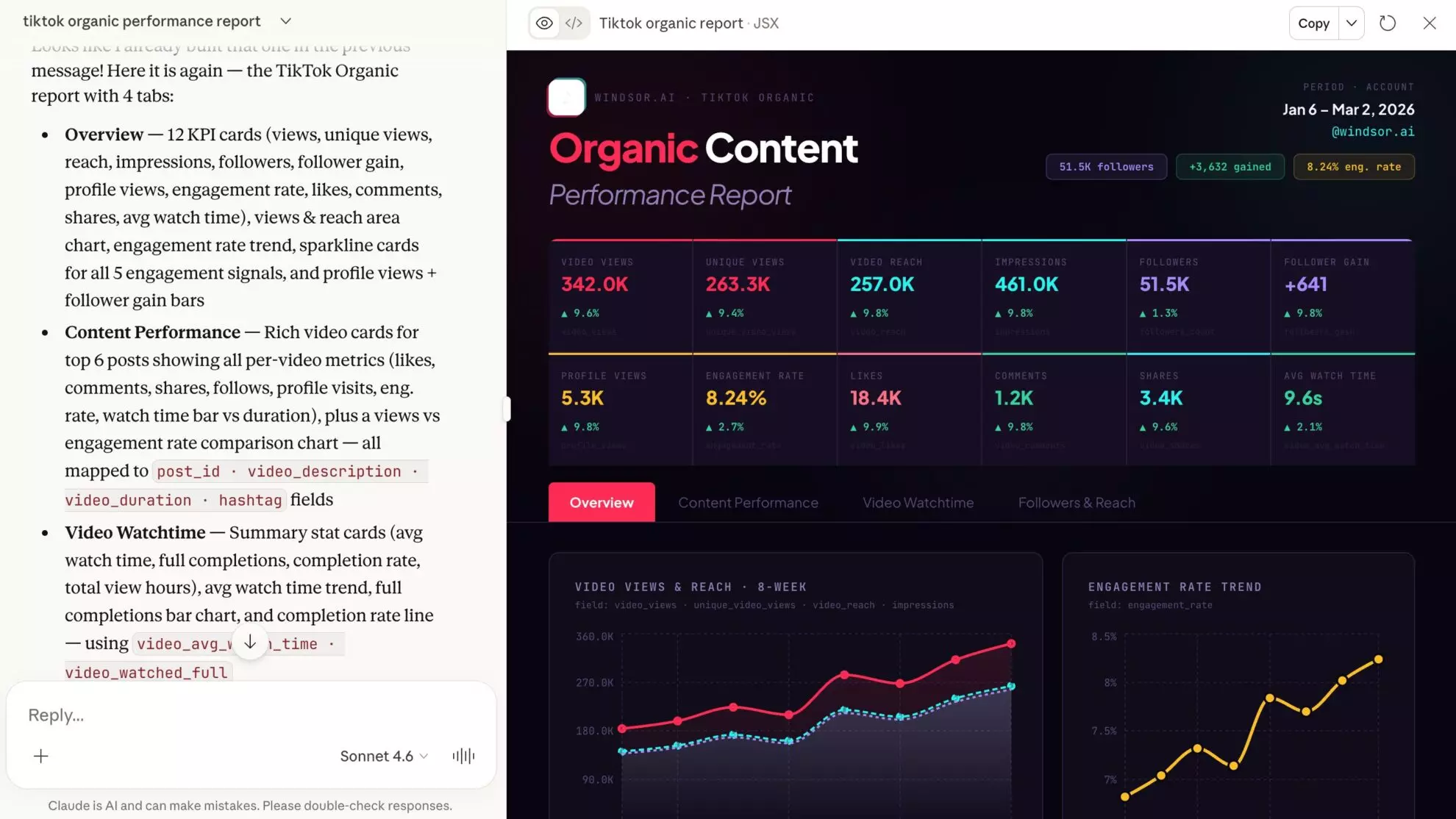 tiktok organic to claude windsor