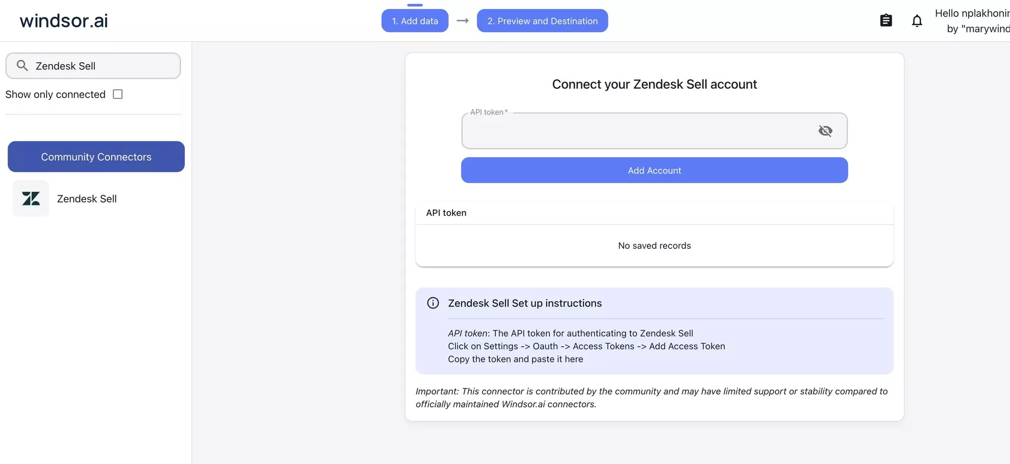 zendesk sell data source windsor