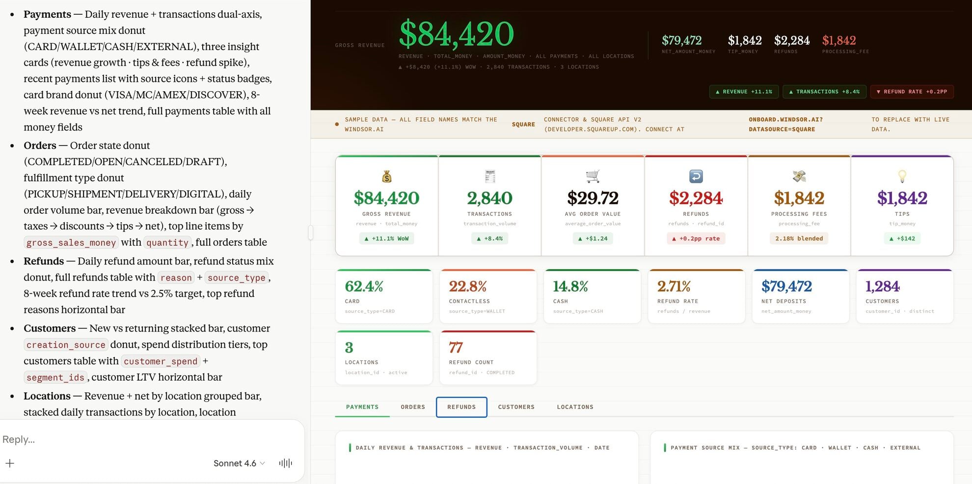 Analyze Square data in Claude