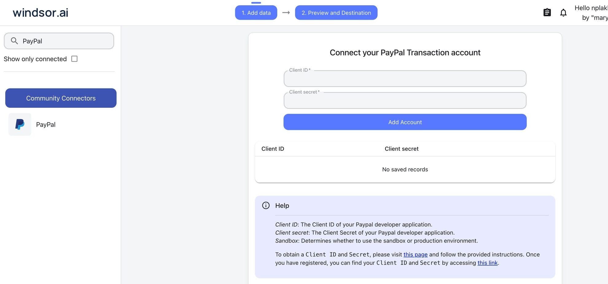 PayPal data source