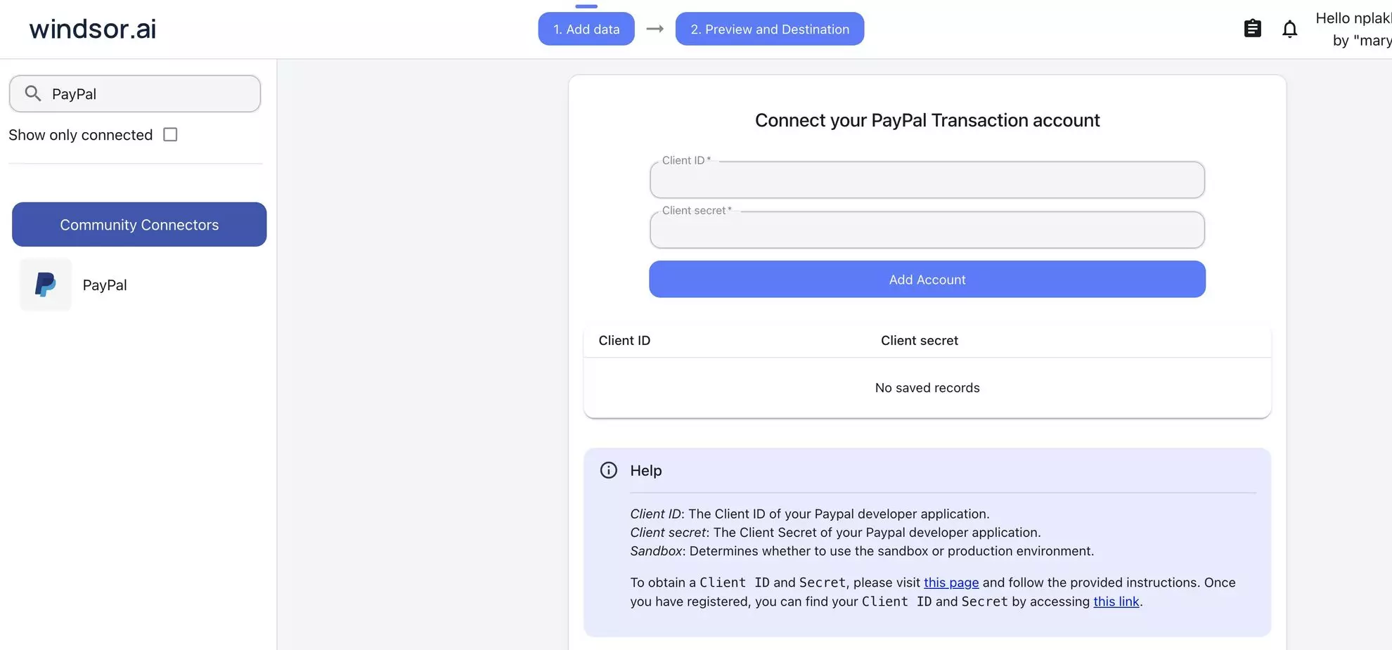 PayPal data source