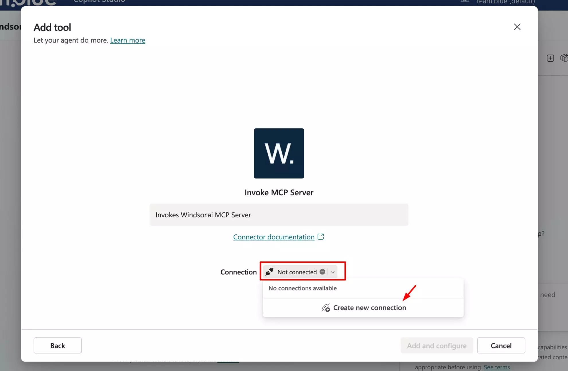 create connection windsor mcp copilot