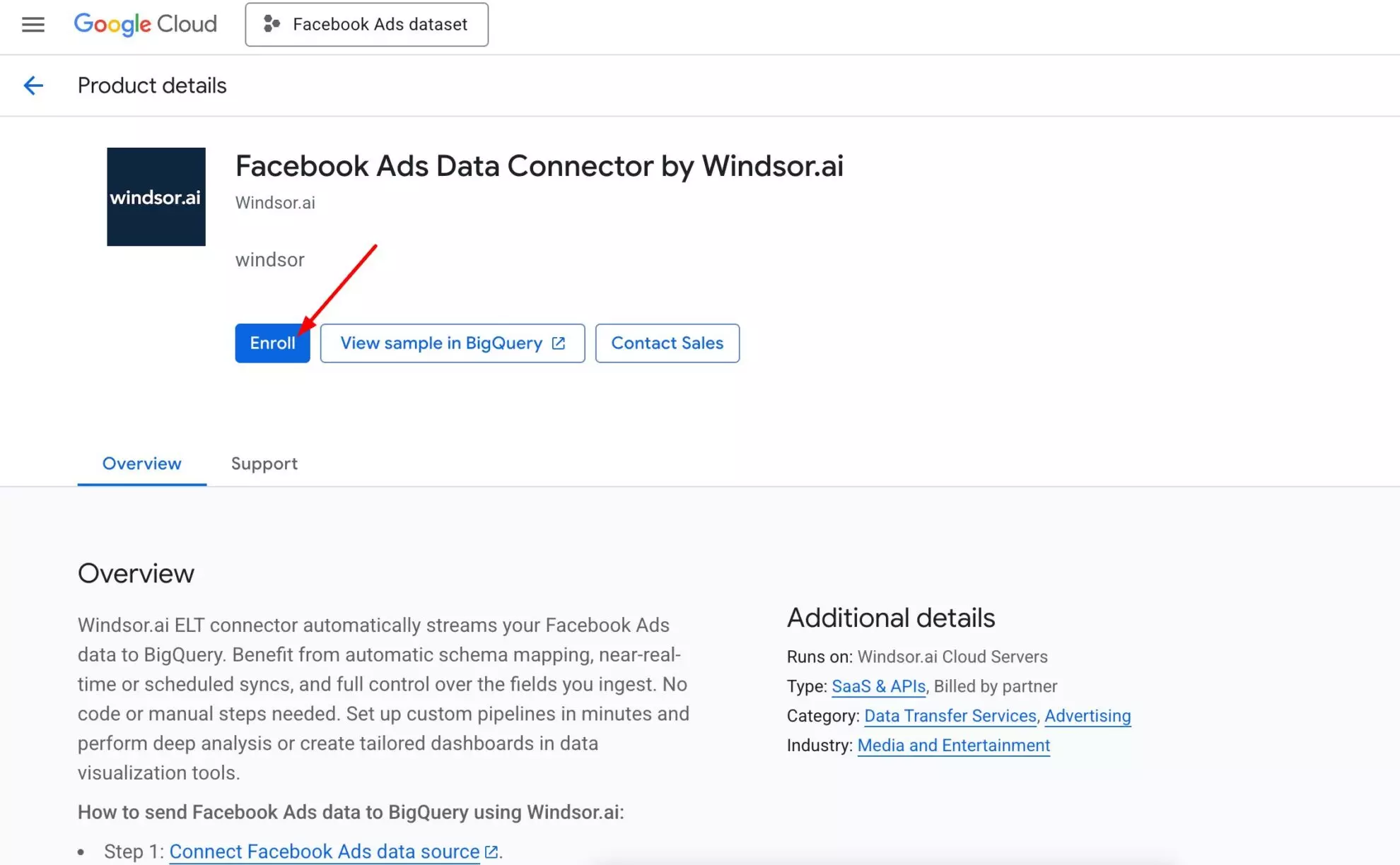 windsor.ai bigquery dts enroll