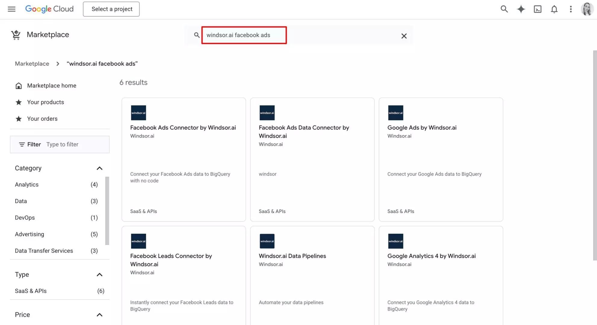 windsor.ai google cloud marketplace