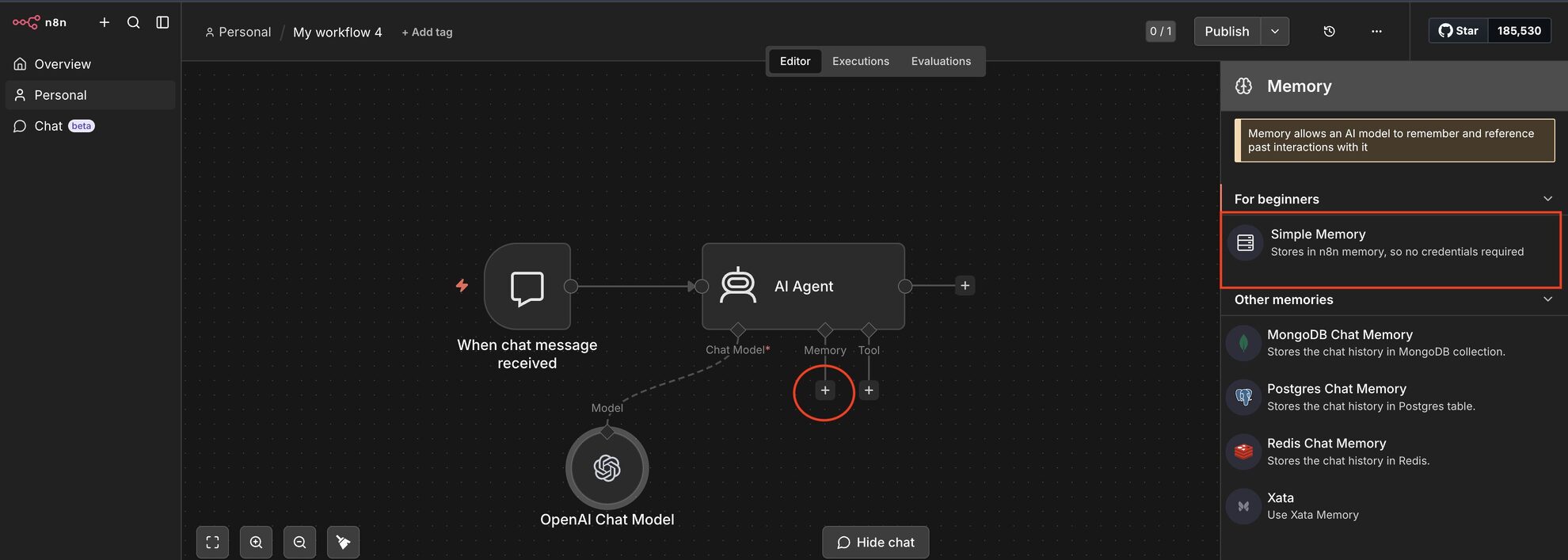 add memory to n8n chat model