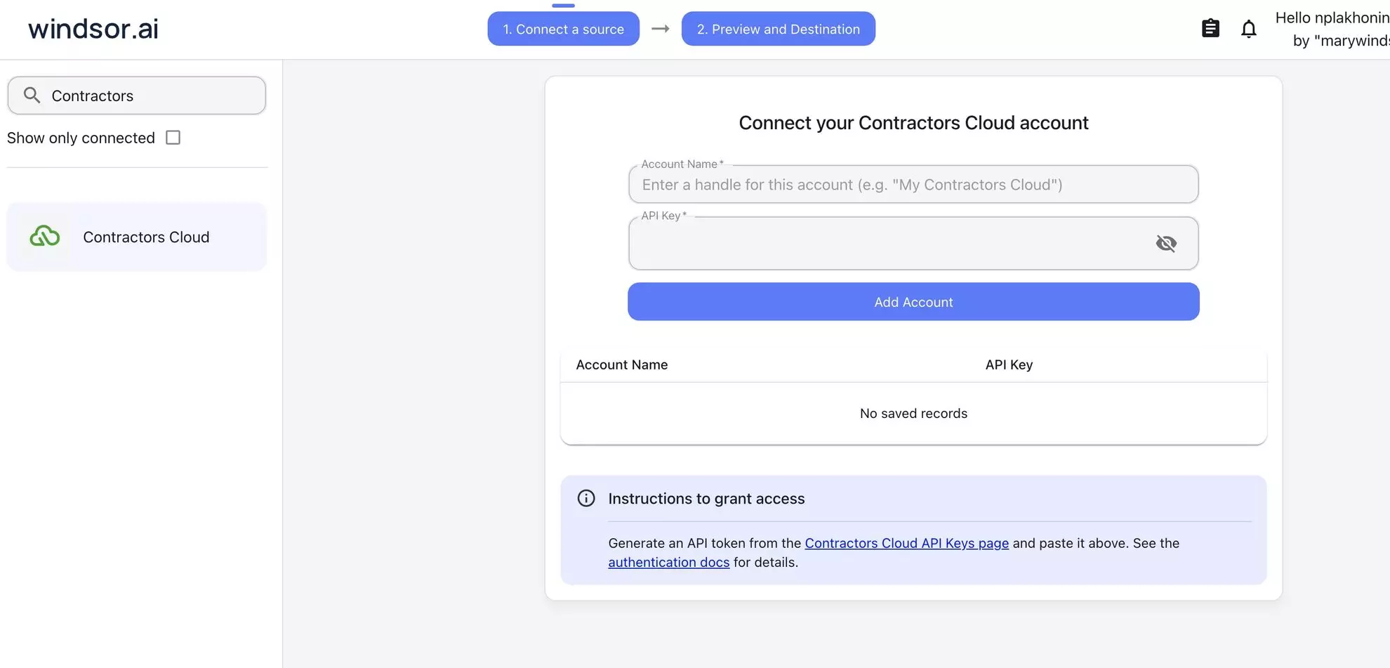 Contractors Cloud data source