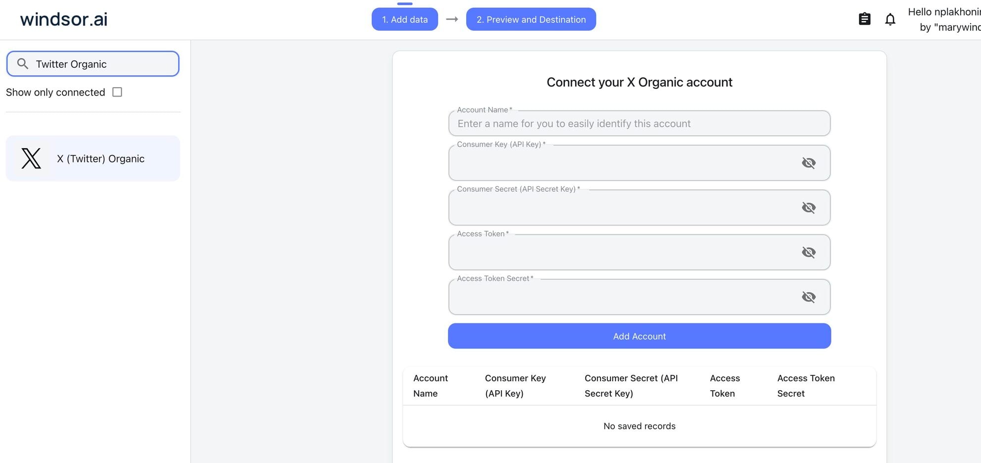 Twitter Organic data source