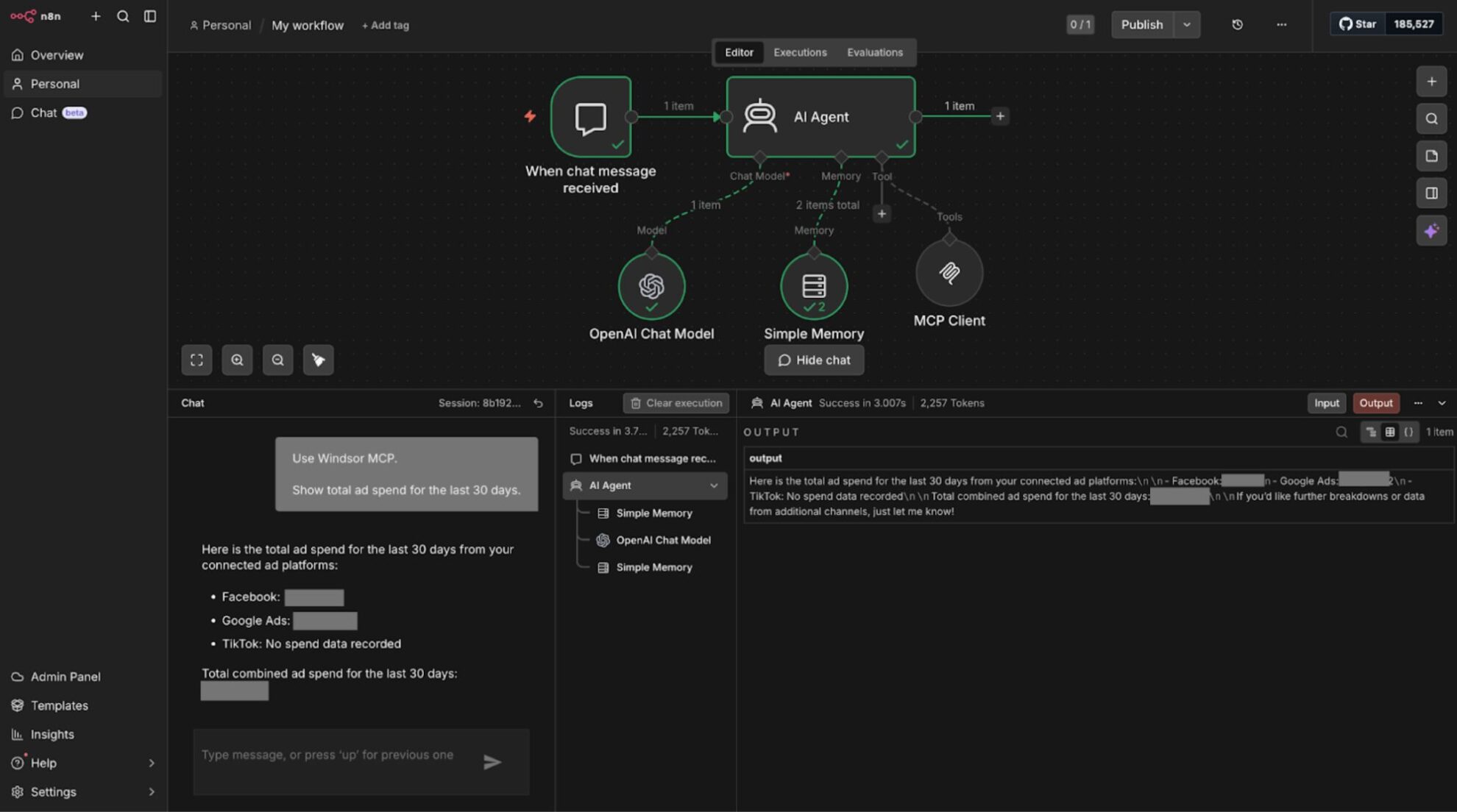 analyze data in n8n via windsor mcp