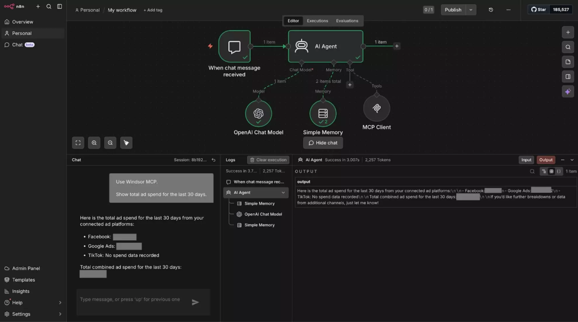 analyze data in n8n via windsor mcp