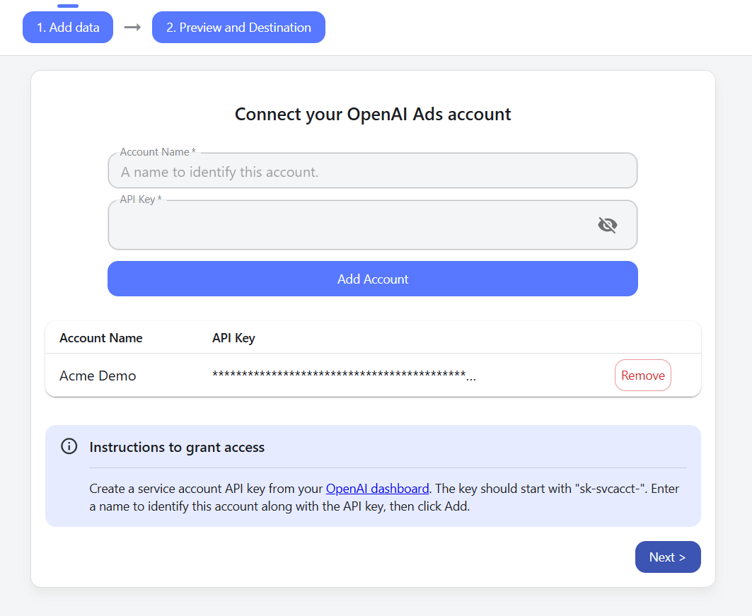 add account and click next