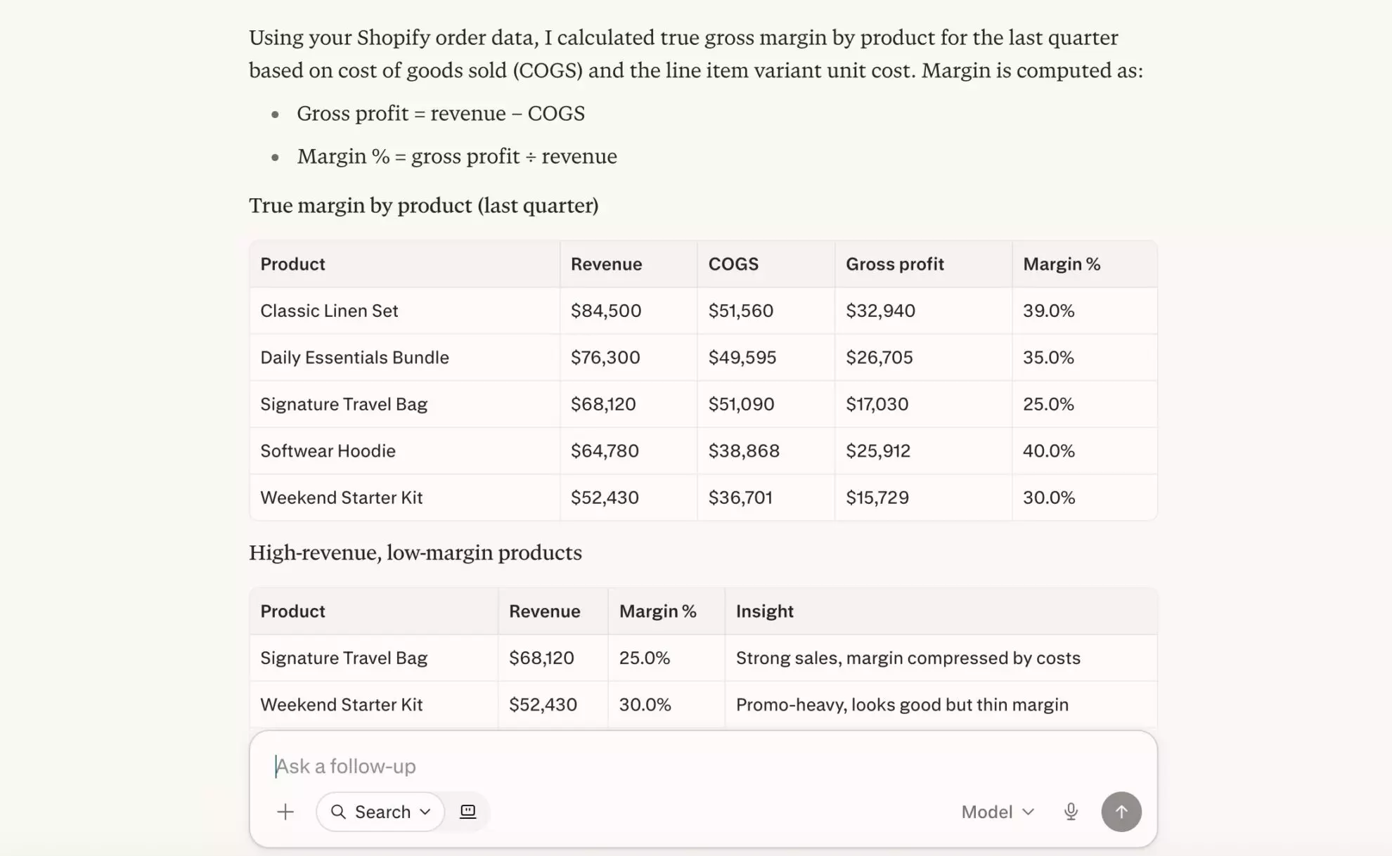 analyze Shopify data in Perplexity