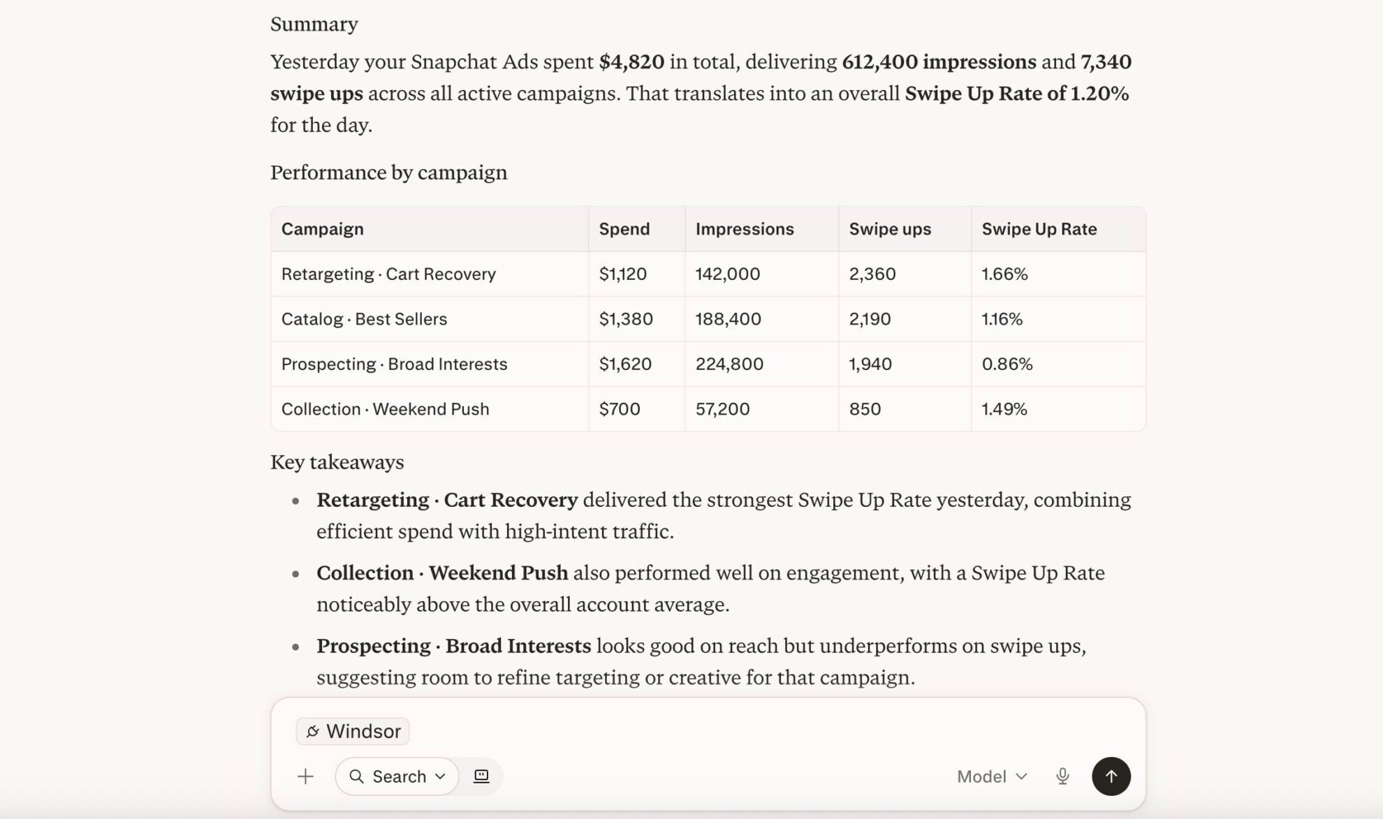 analyze Snapchat Ads data in Perplexity