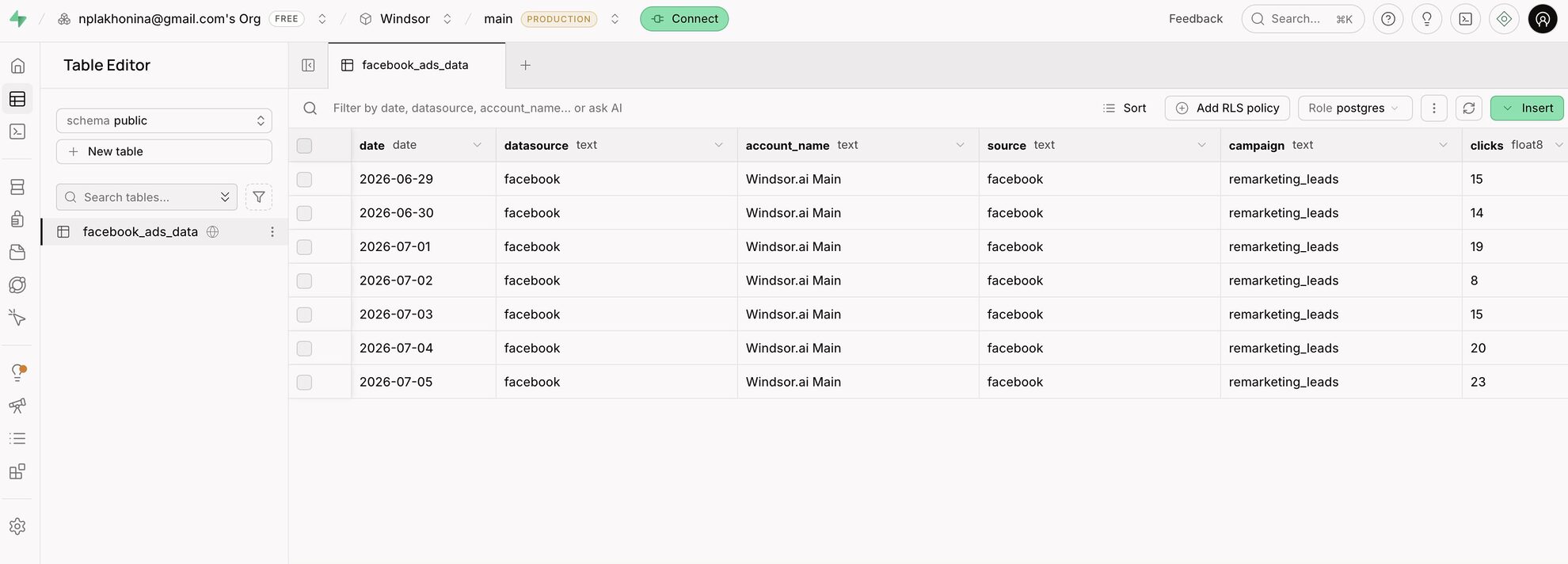 integrated data in Supabase
