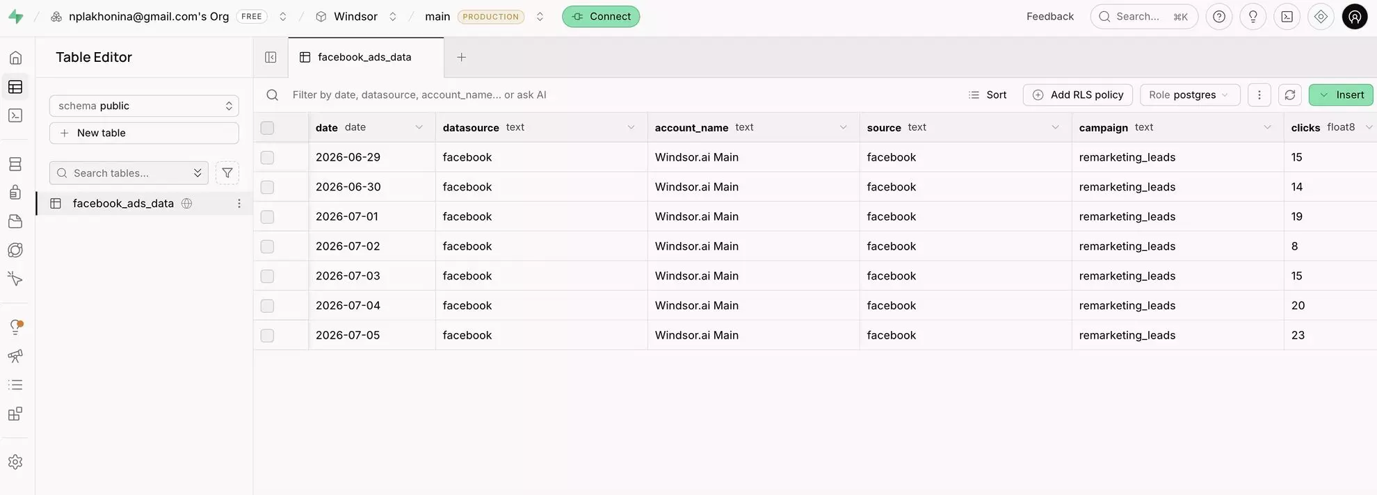 integrated data in Supabase
