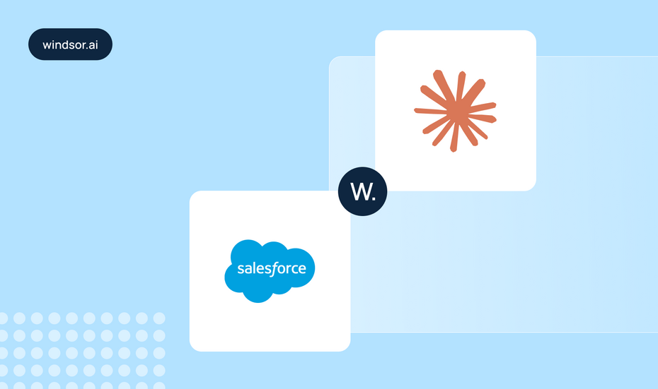Salesforce Marketing Cloud and Claude logos on a Windsor.ai connector cover