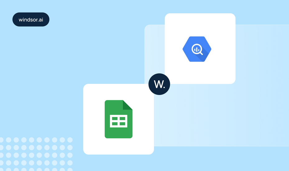 Google Sheets and BigQuery logos on a Windsor.ai branded cover