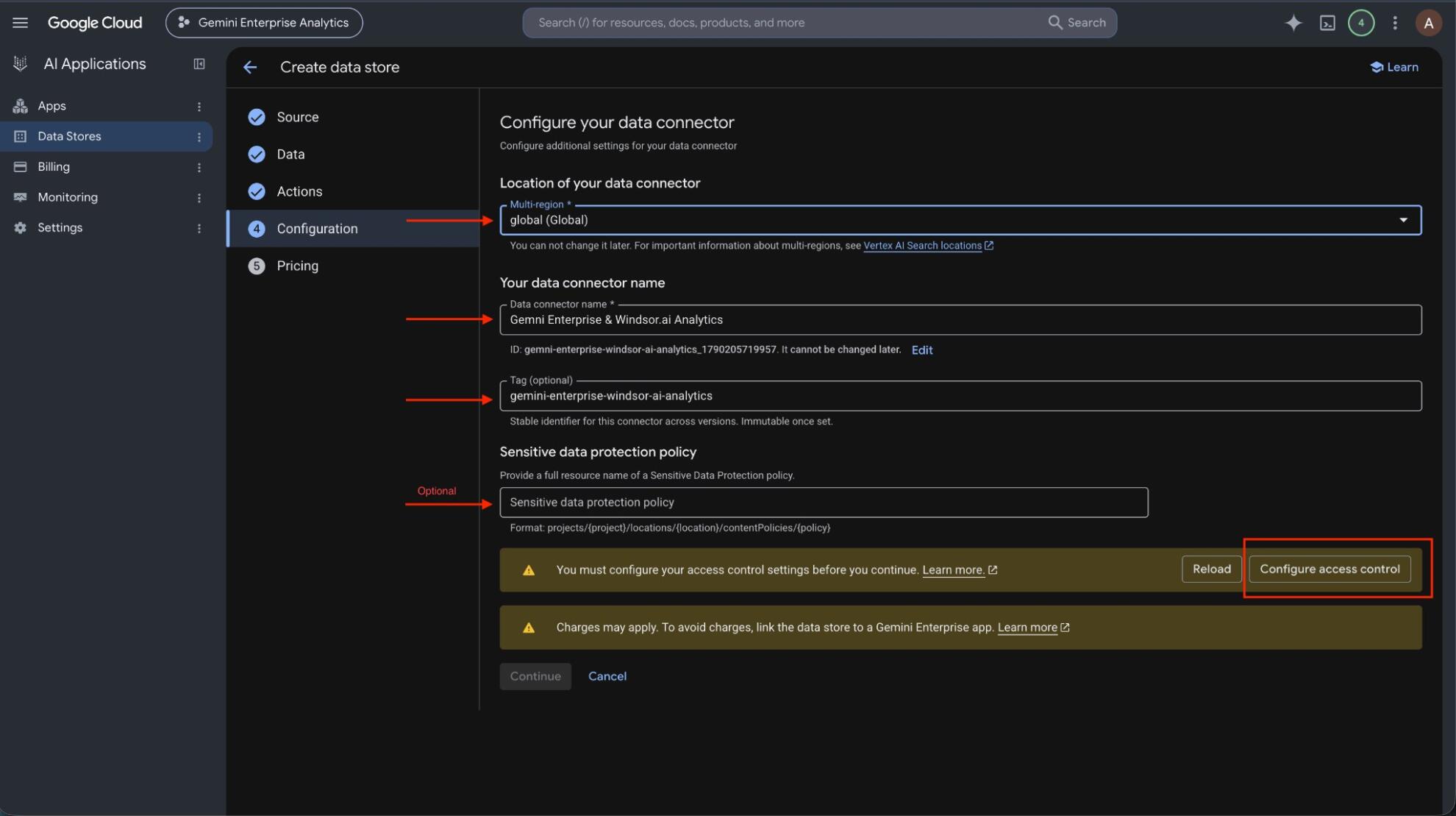 Windsor.ai data store configuration with the global multi-region