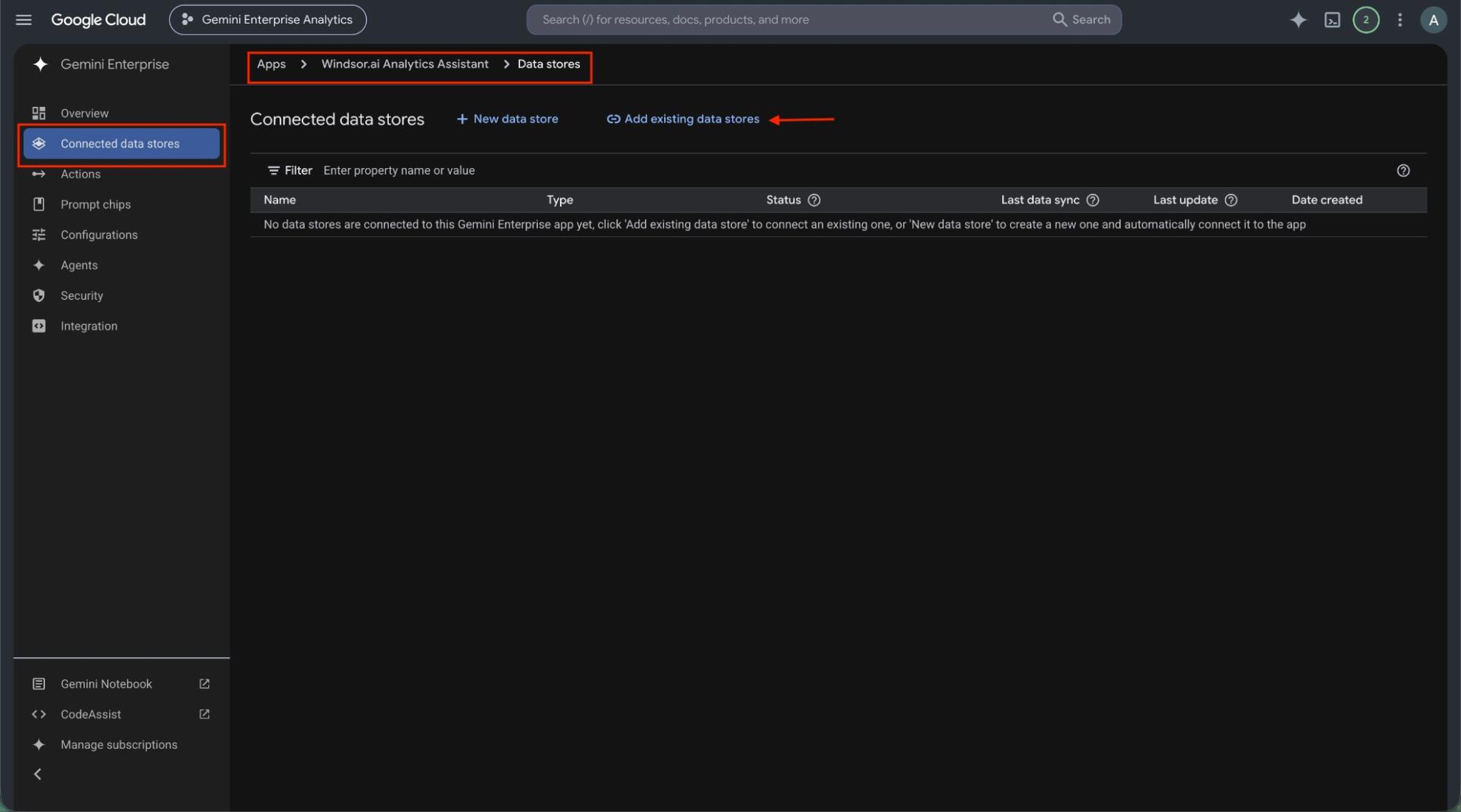Add existing data stores on the app's Connected data stores page