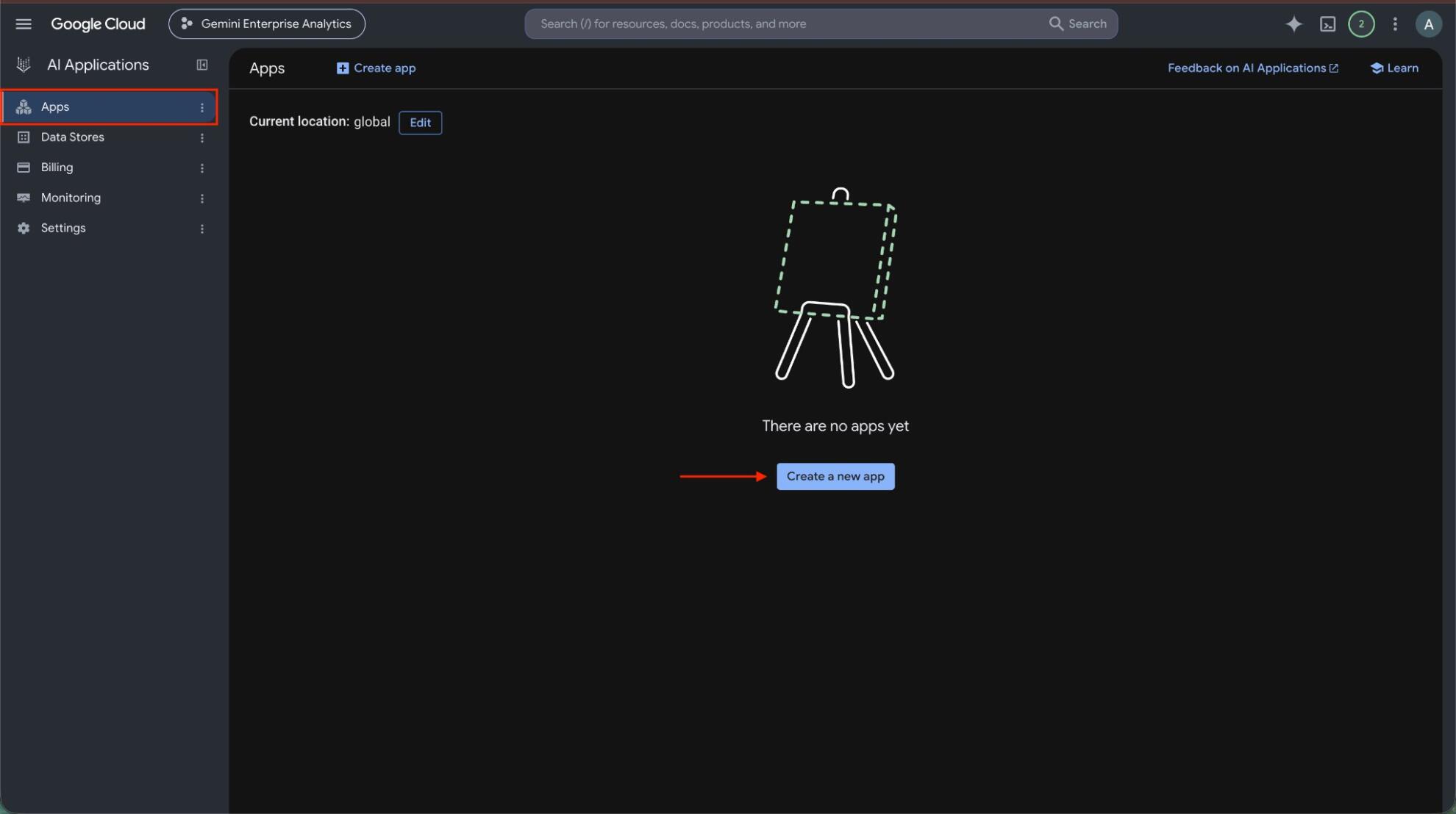 Create a new app on the Gemini Enterprise Apps page