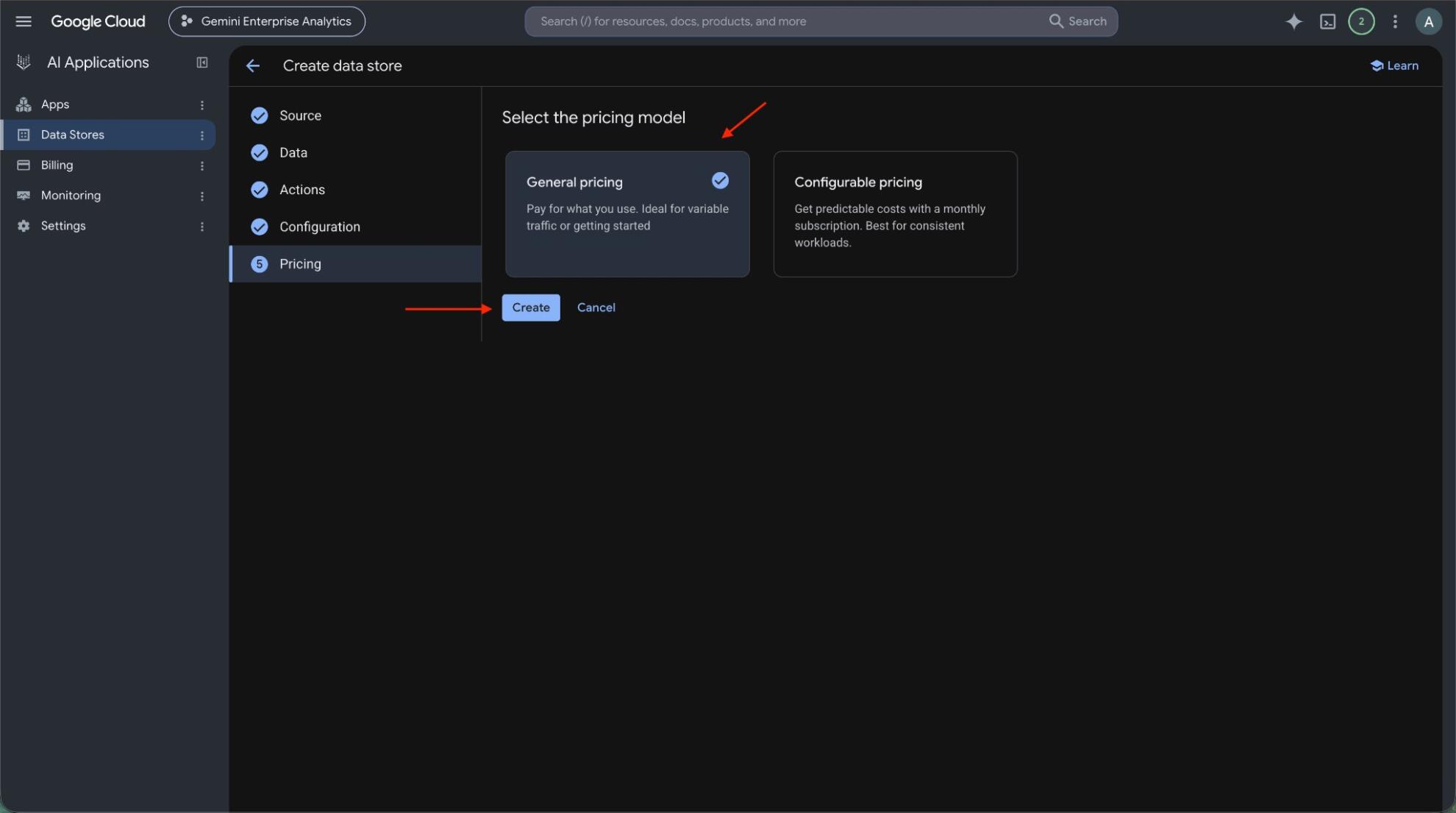 General pricing selected for the Windsor.ai data store