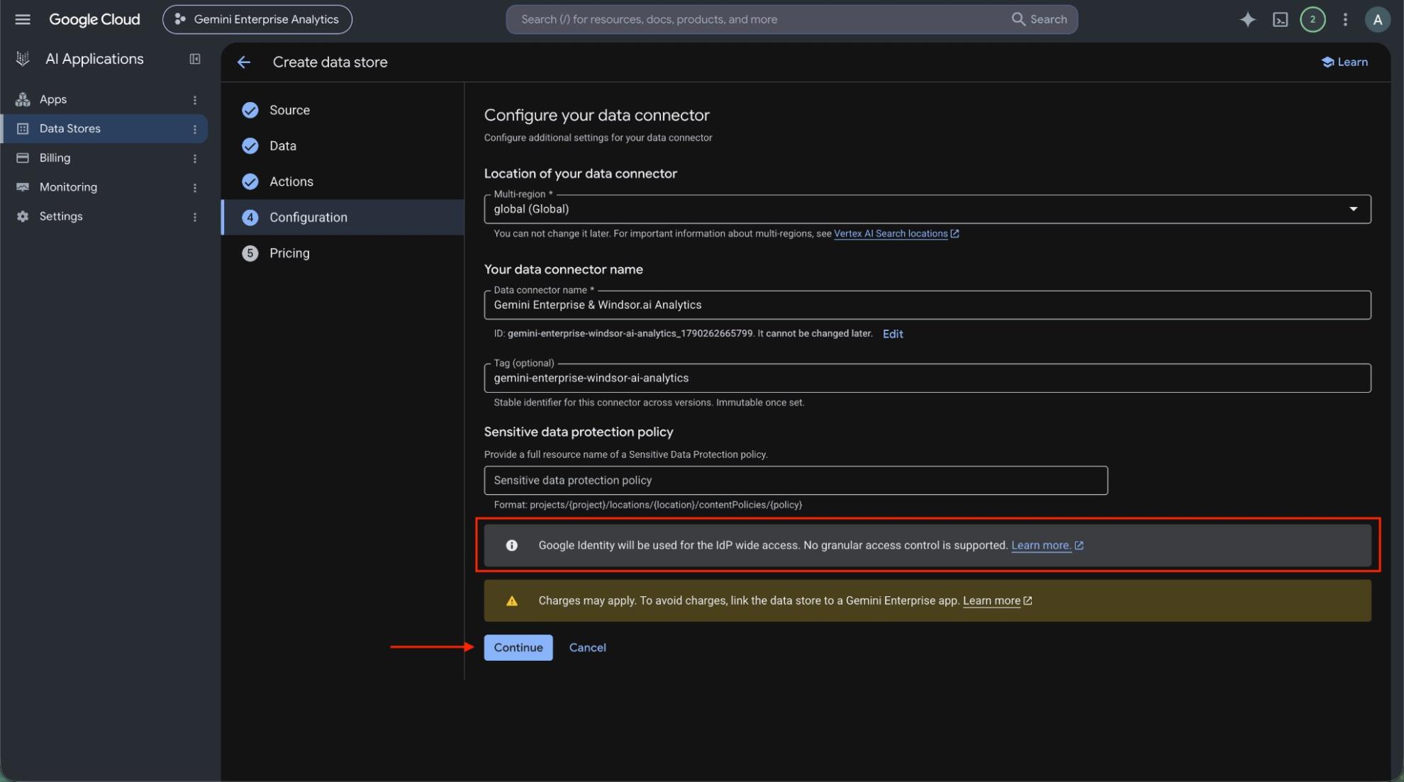 Windsor.ai data store configuration after access control is set