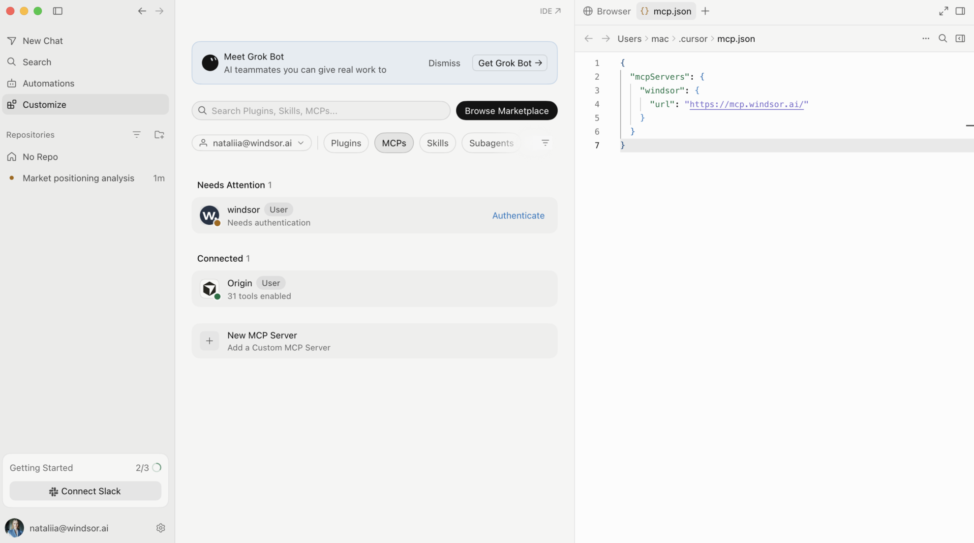 Cursor setup step 2