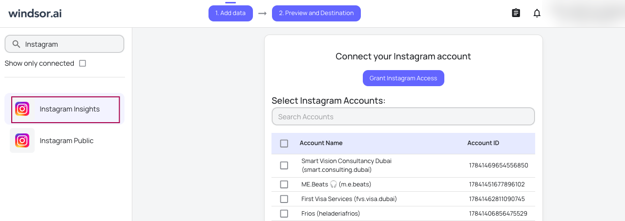 Instagram data source