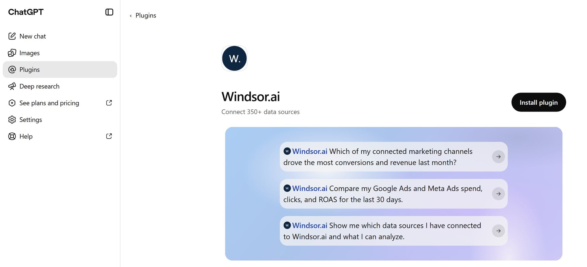 install the windsor.ai plugin in chatgpt